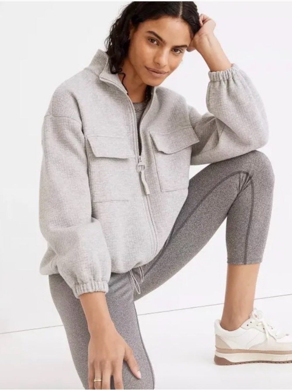 Madewell Quilted Jacquard Zip Front Jacket - Gray Size M